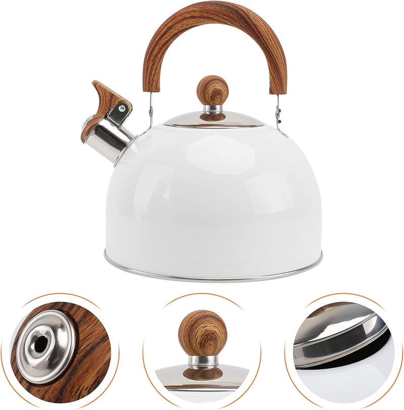 Cabilock Tea Kettle for Stove Top Stainless Steel Tea Kettle Stovetop Whistling Tea Kettle with Cool Toch Ergonomic Handle 2. 5L White