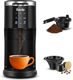 ILAVIE Single Serve Coffee Maker for K Cup & Ground Coffee, Single Cup Coffee Maker, 6 to 14 oz Brew Sizes with 40oz Removable Reservoir, Small Coffee Maker with Self-cleaning Function, Black