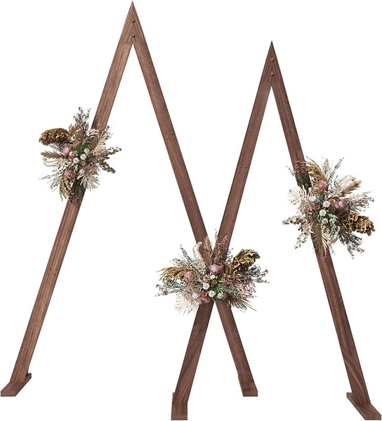 Wooden Wedding Arch Stand: Heavy Duty Wedding Triangle Arbor Frame with Sturdy Base - Indoor Outdoor Double Set Rustic Backdrop Balloon Wood Archway Stand for Party Photo Booth Garden Decor