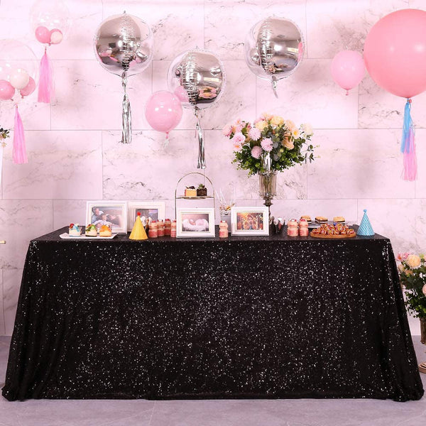 Glitter Black Sequin Tablecloth Rectangle 50X85In - Party or Wedding Table Cover