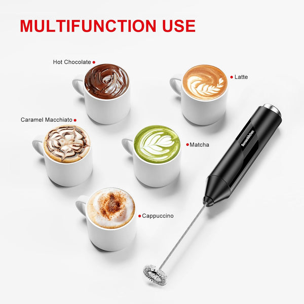 Bonsenkitchen Milk Frother Handheld, Electric Foam Maker with Stainless Steel Whisk, Hand Drink Mixer for Coffee, Lattes, Cappuccino, Matcha, Battery Operated, Stirrer Coffee Wand