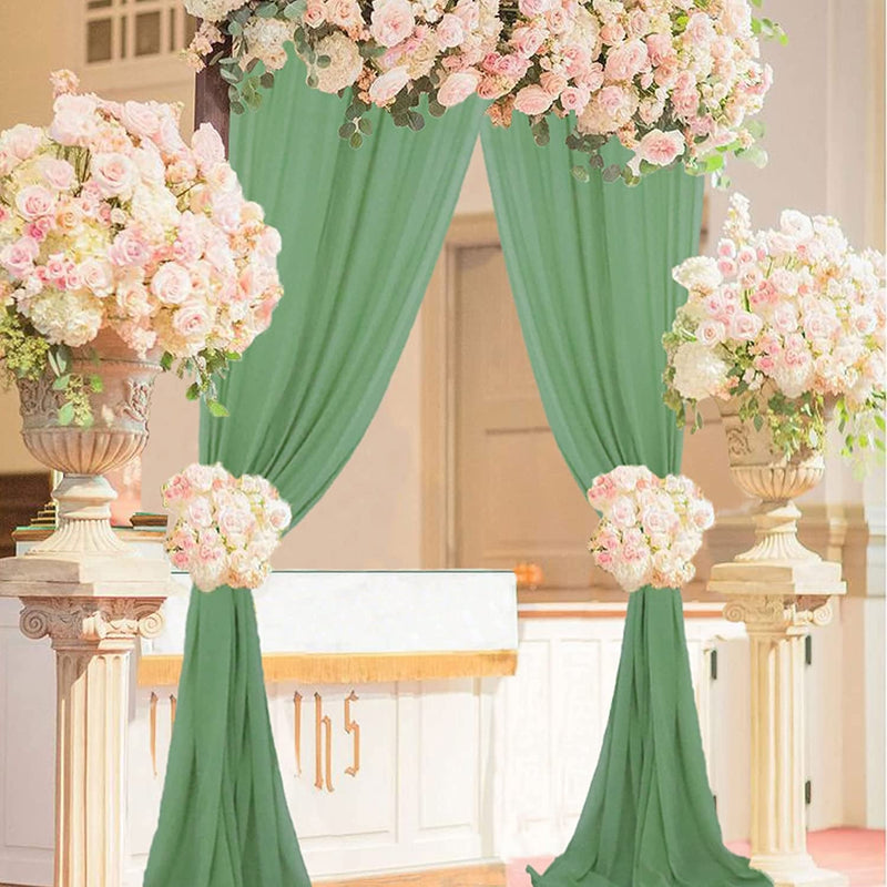 Green Sheer Chiffon Curtains - 120 Long for Party or Wedding Decor Set of 2