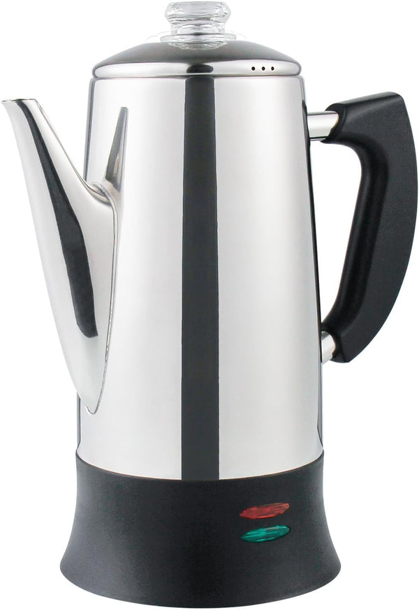 APOXCON Electric Coffee Percolator with ETL Approval, Stainless Steel Coffee Maker 1000 Watt with Simple Glass Knob Top, Auto Keep Warm Function & Cord-less Sever, Easy to Clean (12 Cup)