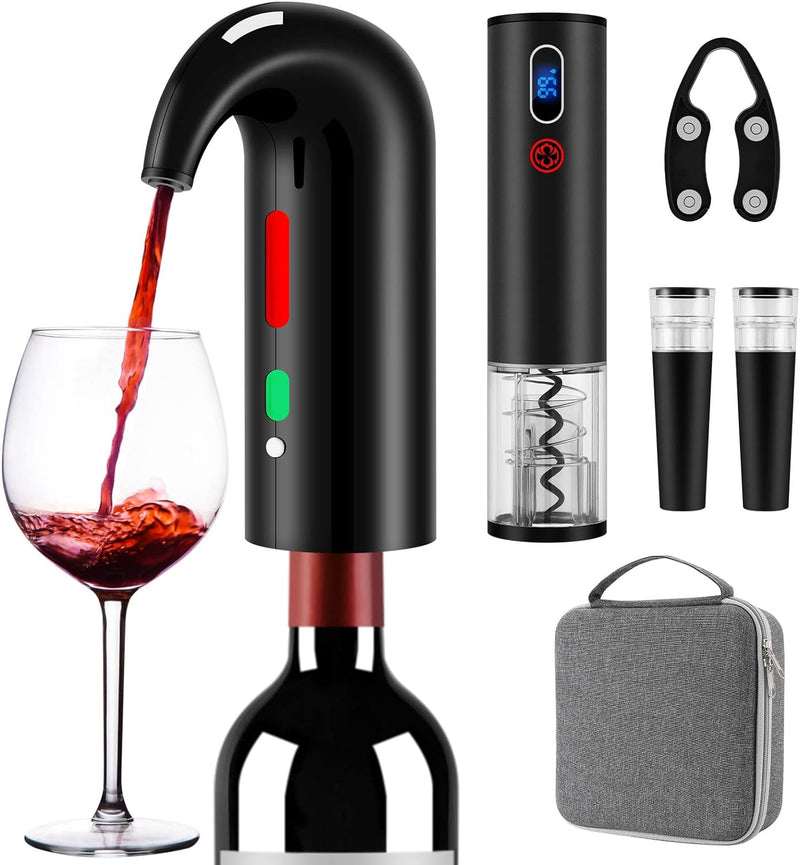 Electric Wine Aerator Pourer, Wine Decanter Pump Dispenser Set Stopper Multi-Smart Automatic Filter Wine Dispenser - Premium Aerating Pourer and Decanter Spout - wine preserver(Lucky red)