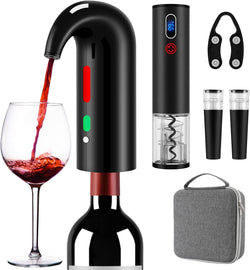 Electric Wine Opener, Higfra Wine Gift Set with Wine Aerator Pourer Vacuum Stoppers and Foil Cutter 4-in-1 Electric Bottle Opener for Home Party Bar Outdoor Wine Lover Christmas Gift-Base Not Included