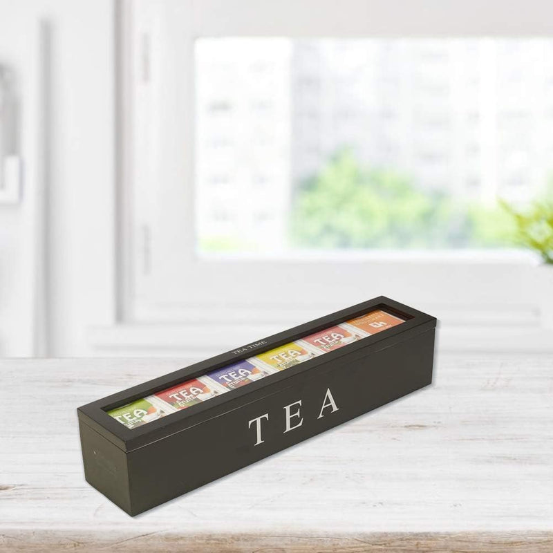 Tea Storage Chest, Wooden Tea Storage Box Coffee Tea Bag Storage Box Sugar Packet Storage Box Storage Container for Home Apartment Office Hotel (Black)