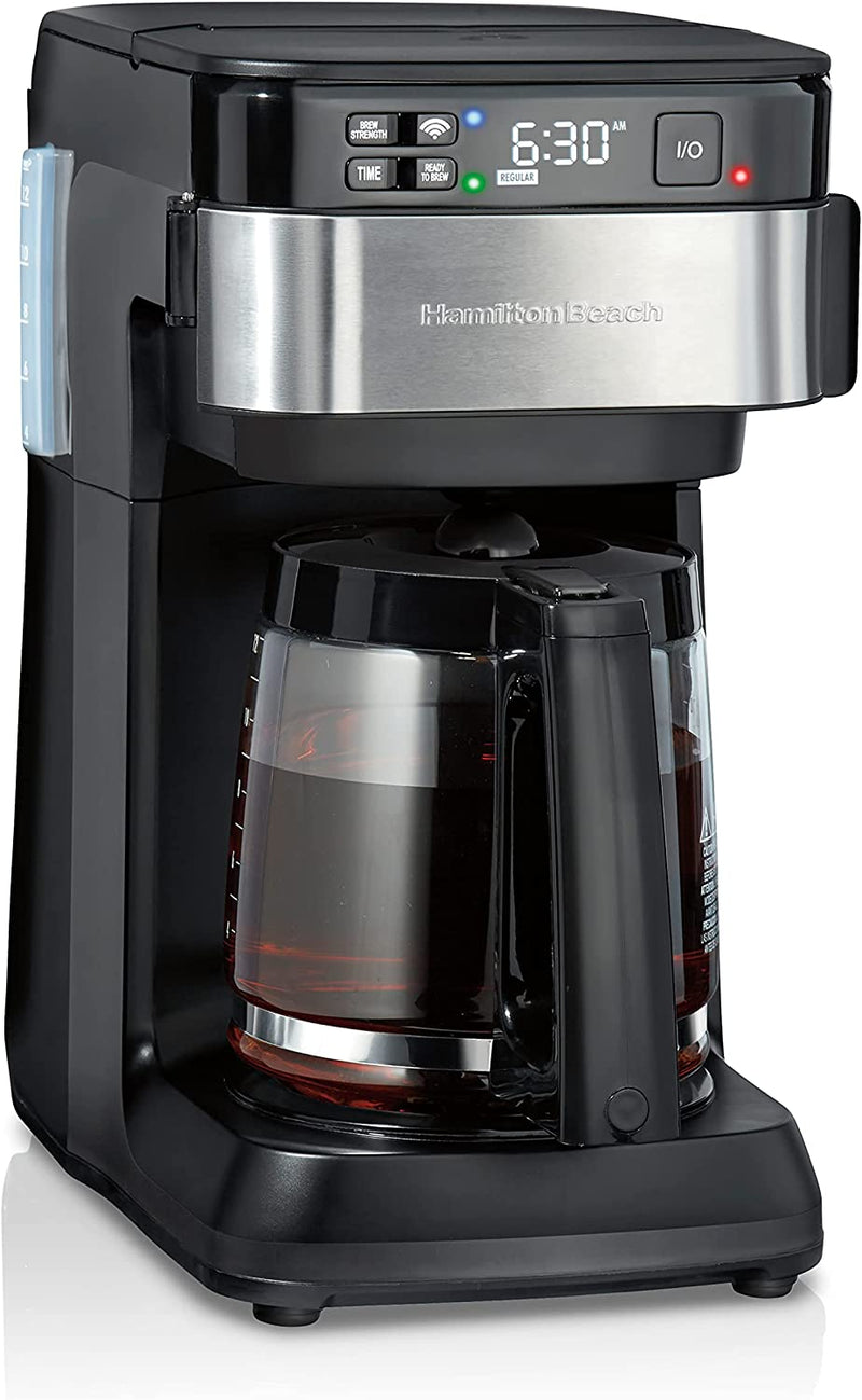 Hamilton Beach Programmable Coffee Maker, 12 Cups, Front Access Easy Fill, Pause & Serve, 3 Brewing Options, Black (46310)