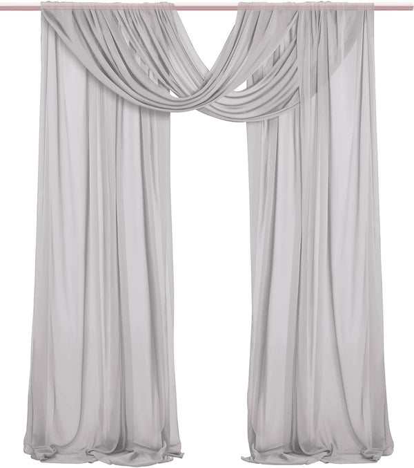Gray Chiffon Wedding Arch Drapes - 2 Panels 6 Yards for Parties and Photography Decorations