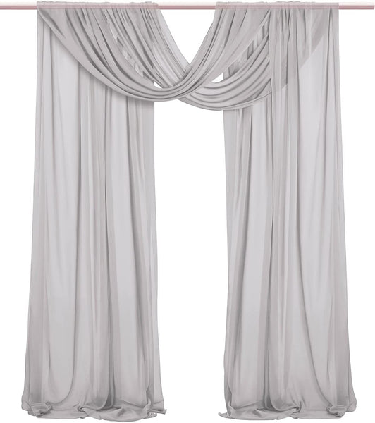 Wedding Arch Drapes 2 Panels 6 Yards Gray Chiffon Backdrop Curtains for Parties Ceiling Reception Ceremony Photography Decor