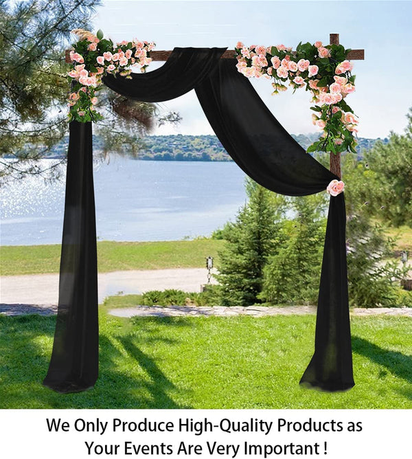 Wedding Arch Chiffon Fabric 2 Panels - 19FT Black Drapery Backdrop for Ceremony Party and Decoration