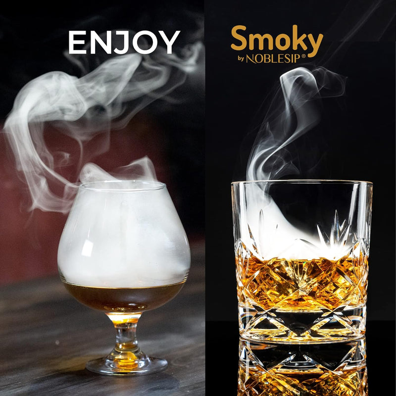 Whiskey Smoker Kit SMOKY PREMIUM, all in 1 Bar Set to easy smoke Cocktail Drinks, Whisky, Scotch, Bourbon, Old Fashioned. Designer gift box, Selected Flavors, Cocktail Recipes. Unique whiskey man gift