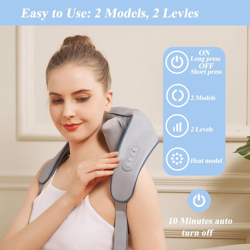 DS SAVORING Neck Massager, Electric Deep Tissue 4D Kneading Massage Pillow for Muscle Relaxation, Shiatsu Neck and Shoulder Massager for Neck Traps Back and Leg, Ideal Gift for Men Women at Home