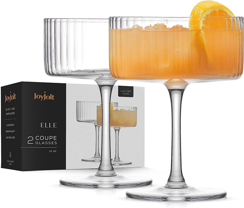 JoyJolt Fluted Highball Glasses – ELLE 16oz Tall Drinking Glasses. 2 Ribbed Highball Glasses. Gin and Tonic Glasses, Cocktail Glasses, Juice Tumblers & Water Glasses. Vintage Style Drinking Glasses