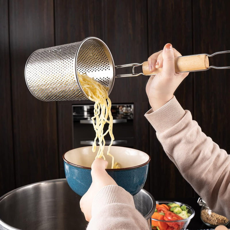 MyLifeUNIT Spaghetti Strainer Spoon, Stainless Steel Food Strainer Noodle Strainer with Handle