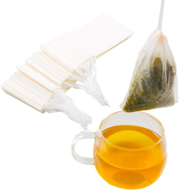 Tinkee Tea Filter bags, safe and natural material, disposable tea infuser, empty tea bag with drawstring for loose leaf tea, set of 100（3.15 x 3.94 inch ） (White)