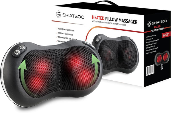 Shiatsoo Neck Back & Lower Back Massager with Heat | Shiatsu Heated Pillow Massager | Pain Relief | Deep Tissue