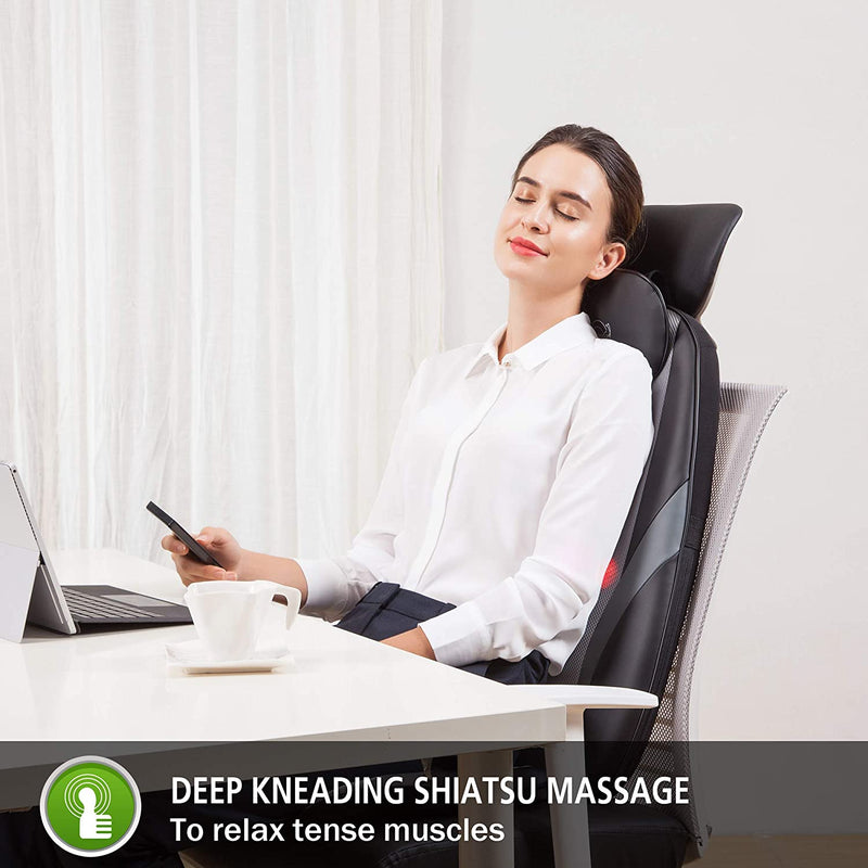 Snailax Shiatsu Back Massager with Heat - Gel Massage Nodes, Deep Kneading Massage Chair Pad Seat Massager Massage Cushion for Home Office Chair use