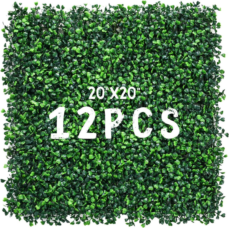 Artificial Boxwood Hedge Panels - 12 Pieces 20 x 20 with 400 Stitches - UV Stable for IndoorOutdoor Decor and Garden Fence