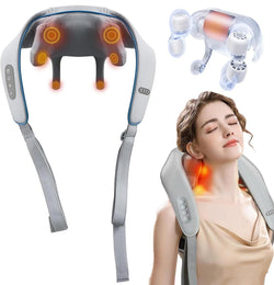 Electric Neck Massager With Heat - Neck and Shoulder Massagers For Pain Relief Deep Tissue 5D Simulate Human Hand Grasping and Kneading Neck Headrest Back Massager For Muscle Relaxation Gift(Gray)