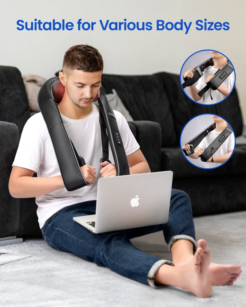 RENPHO Neck Massager with Heat and Adjustable Arm Strap, Shiatsu Massager with 3D Deep Tissue Massage, Relaxation in The Neck, Back, Shoulder, Hip and Legs