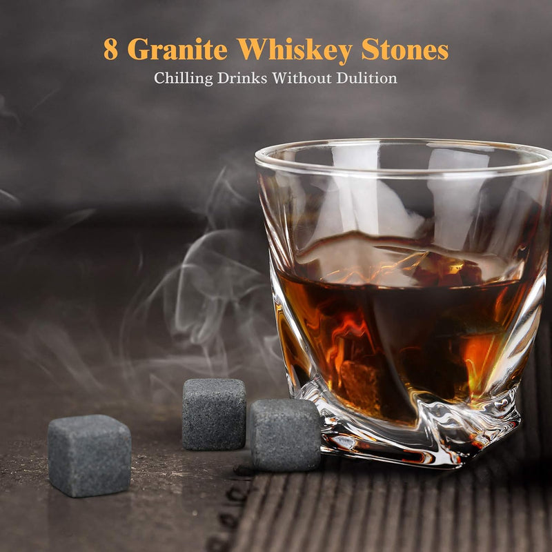 Kollea Whiskey Glasses & Whiskey Stones, Whiskey Glasses Set of 2 with 8 Whiskey Rocks, Whiskey Glasses in Wooden Gift Box, Whiskey Gift for Men, Dad, Boyfriend, Birthday, Christmas, Housewarming