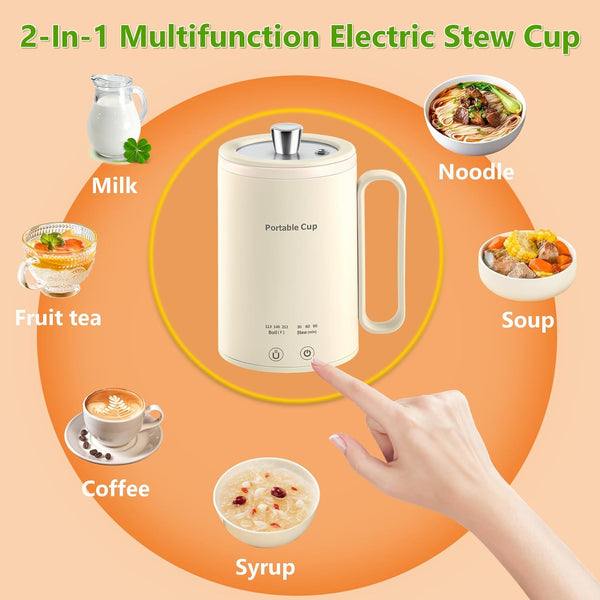 Portable Electric Kettle Travel Small Stew Pot Mini Cooker Personal Health Cup,Water Boiler with Temperature Control,Timer, Auto Shut Off & Boil Dry Protection, BPA Free (400ml)
