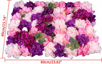 6 Pcs Artificial Silk Flower Wall Panel Flower Wall with Leaves Panel Floral Backdrop Flower Wall Decor 16 X 24 in Silk Rose Wall Suitable for Wedding Party Home Decor Pink and Dark Purple