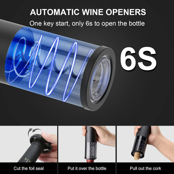 Electric Wine Opener-Wine Gifts-Automatic Wine Opener Rechargeable-Cordless Electric Corkscrew-Wine Bottle Opener with Foil Cutter, 2 in 1 Aerator Pourer, Vacuum Stopper, Gift Box