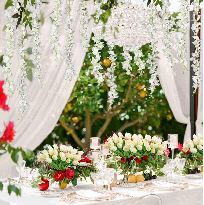 6-Pack Artificial Wisteria Hanging Garland - White Silk Flowers for Home Party Wedding Decor