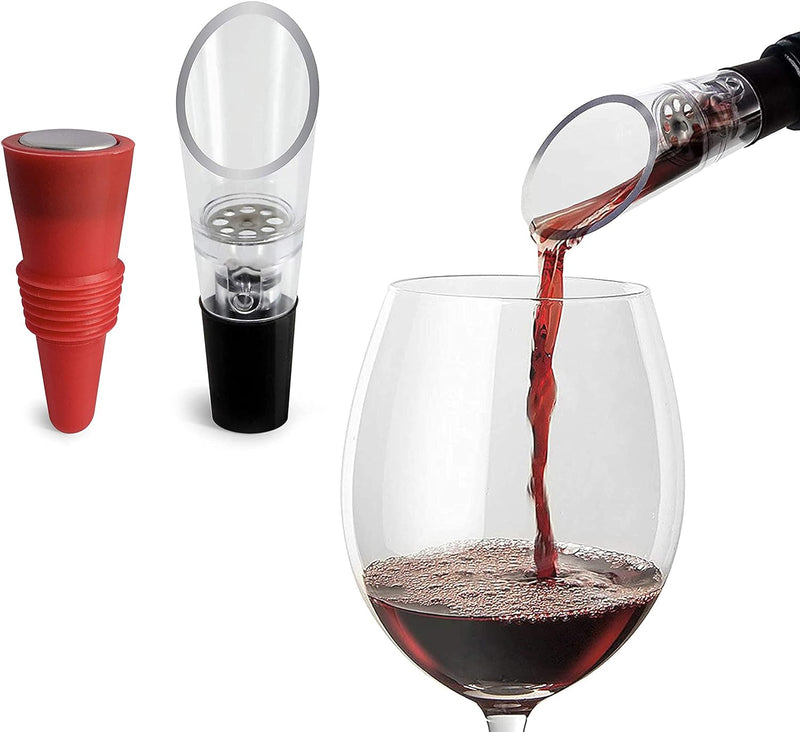 TenTen Labs Wine Aerator Pourer and Wine Pump Modern (2-pack) - Wine Stopper and Wine Saver - Modern Aerating Spout and Vacuum Stopper - Gift Box Included
