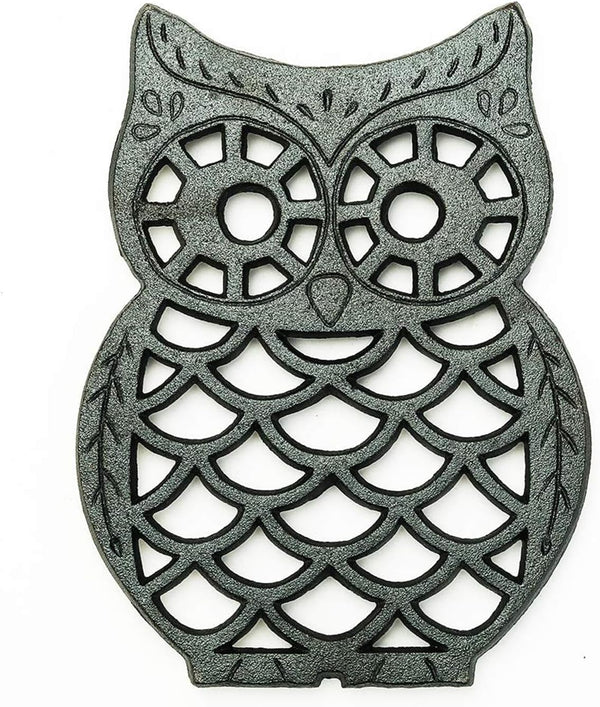 Sungmor Heavy Duty Cast Iron Trivet - Rustproof Lovely Owl Shaped Black Trivet - Decorative Large Metal Trivet Stands Holder for Hot Pans Pots Dishes or Teapot - Great Home Kitchen Dinning Table Decor