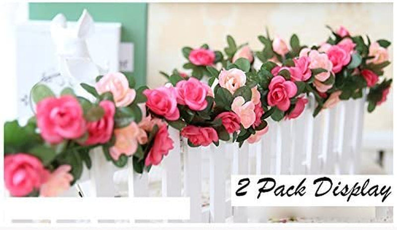2-Pack Fake Rose Vine Flowers - 82 FT Artificial Flower for HomeOffice Decor Weddings Parties Pink ML-021Pi