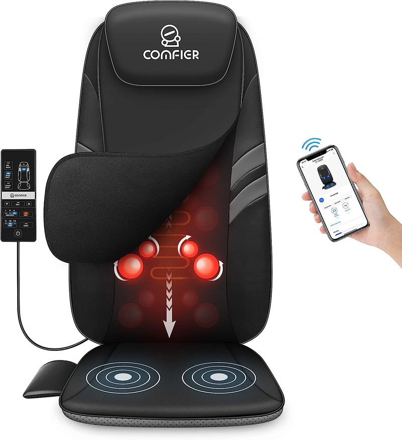 COMFIER Shiatsu Back Massager with Heat -Deep Tissue Kneading Massage Seat Cushion, Massage Chair Pad for Full Back, Electric Body Massager for Home or Office Chair use, Gifts for Men, Dad