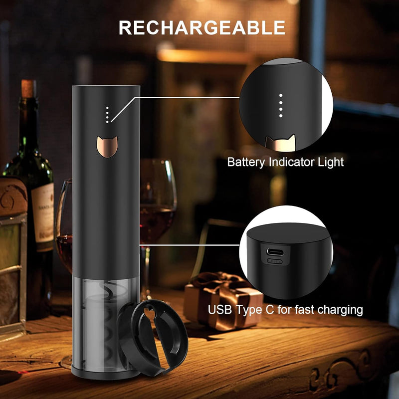 Electric Wine Opener-Wine Gifts-Automatic Wine Opener Rechargeable-Cordless Electric Corkscrew-Wine Bottle Opener with Foil Cutter, 2 in 1 Aerator Pourer, Vacuum Stopper, Gift Box