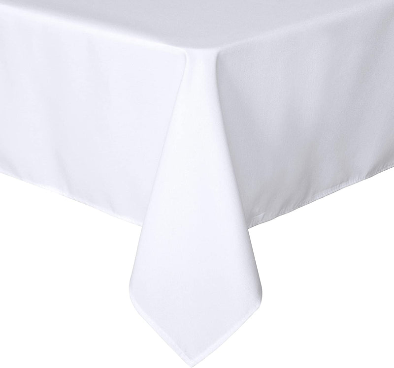 Rectangle Tablecloth - 60x84 in - White Polyester - Stain Wrinkle Resistant - Washable - Decorative Fabric Cover - Dining Table Buffet Parties Camping
