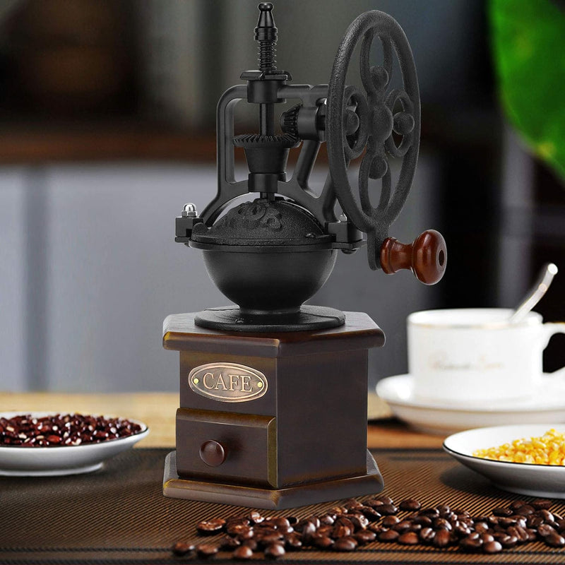 Manual Coffee Grinder, IMAVO Wooden Coffee Bean Grinder Manual Coffee Grinder Roller, Antique Coffee Mill with Cast Iron Hand Crank for Making Mesh Coffee, Decoration, Best Gift