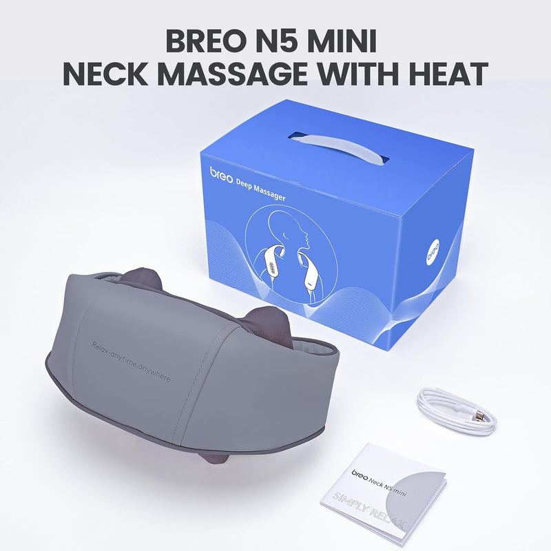 Breo N5 Mini Neck Massager with Heat, Electric Massager for Neck & Shoulder, Shiatsu Shoulder Massager, Massage Pillow for Neck, Back, Shoulder, Deep Cervical Massage at Home for Muscle Relaxation