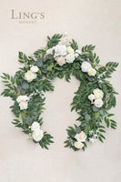 Artificial Eucalyptus Garland with Flowers 6FT, Wedding Table Garland with Flowers Mantle Decor Handcrafted Wedding Centerpieces for Rehearsal Dinner Bridal Shower | Ivory