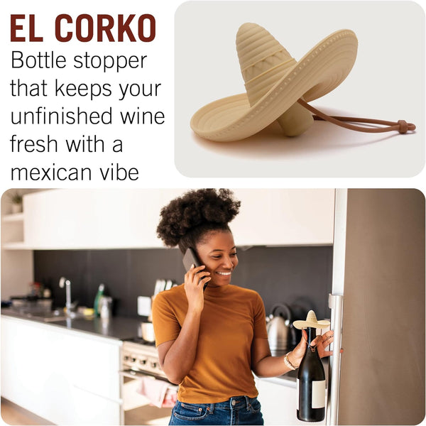 Monkey Business Silicone Wine Stopper/Fun Sombrero shaped cap seals bottle and keeps wine fresh/Cute Wine Accessories/Kitchen Gadgets/el Corko Bottle Stopper