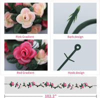 Anoke 6Pcs 49 FT Rose Vine Flowers Garland Plants- BSTC Artificial Fake Rose Vine Flowers Ivy Garlands Hanging Rose Ivy for Wedding Party Garden Wall Decoration Silk Flowers, Pink