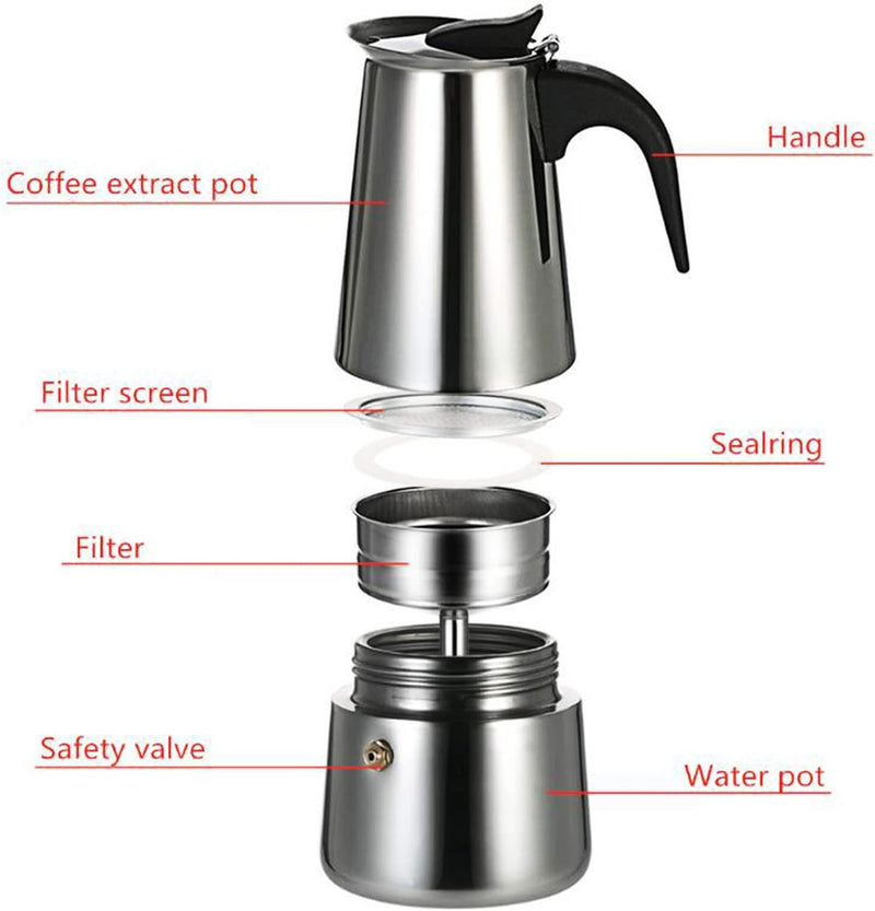 MIMODA 6Cup/300ml Moka Coffee Maker Pot, Stainless Steel Coffee Pot, Percolator, Stovetop Espresso Maker w/Electric Stove