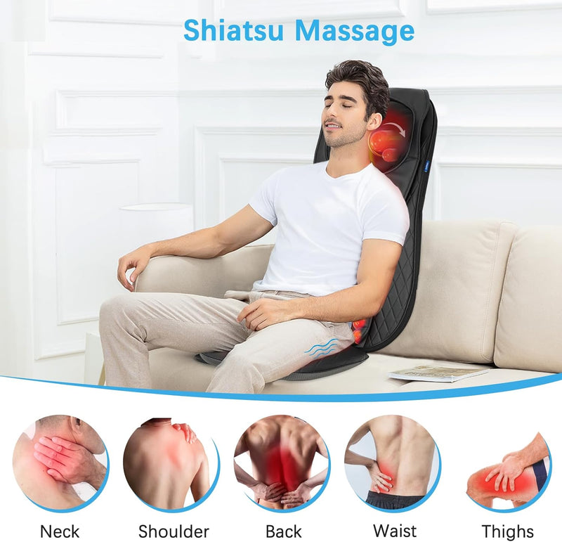 CuPiLo Shiatsu Neck Back Massager with Heat, Massage Chair Pad for Full Body Pain Relief, Inflatable Flaps Back Support, Chair Massage Pad, Seat Massager for Chair, Home, Gifts for Elder, Man or Woman