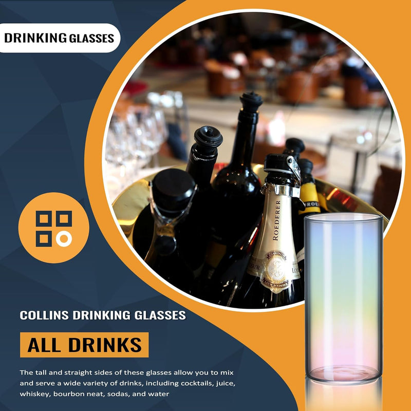 CUKBLESS Collins Drinking Glasses Set of 6, Tall Water Glasses, Highball Glasses for Juice Lemonade Cocktails, Elegant Glassware Tumblers