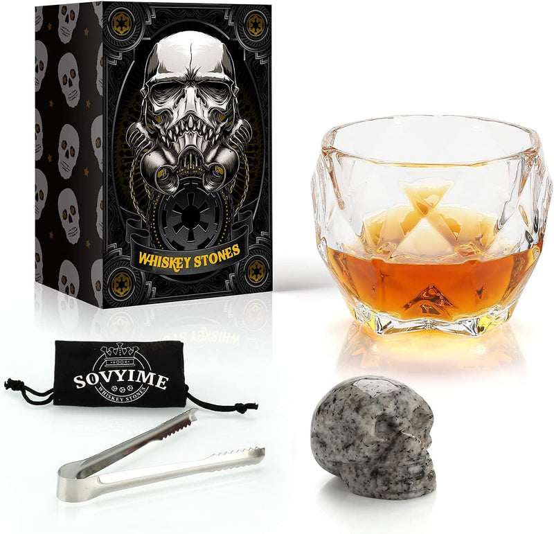 Sovyime Whiskey Stones Gifts for Men, Groomsmen Gifts, Granite Chilling Stones Bourbon Whiskey Glasses Set, Unique Birthday Gifts for Men Christmas Father's Day Valentine Retirement