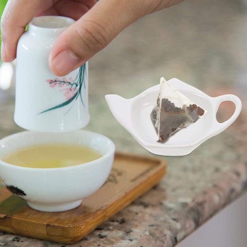 BESTonZON Tea Bag Holder, Ceramic Tea Bag Coaster Teapot Shaped Tea Time Organizer Sugar Packet Dispenser Spoon Rest Snacks Seasoning Dish for Kitchen Home