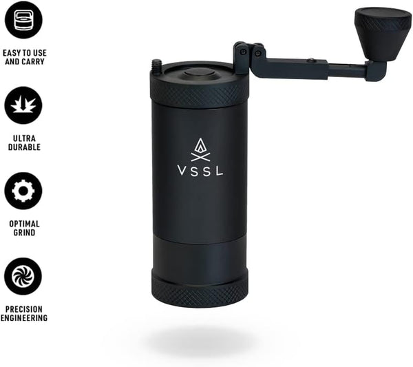 VSSL Java Coffee Grinder, Manual Coffee Grinder with Stainless Steel Conical Burr for Camping and Travel, Fine to Course Grinding for AeroPress, Drip Coffee, French Press and Pour Over Coffee, Black