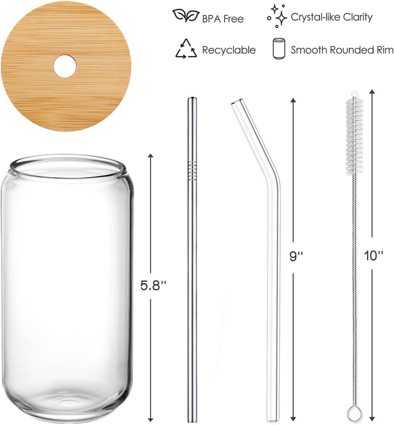 Break Up, Divorce Gifts For Women - Get Well Gifts For Women After Surgery, Feel Better Gifts - 16 Oz Coffee Iced Glass Cup With Bamboo Lid And Straws - At Least You Dont Have To Wear A Cone Can Glass