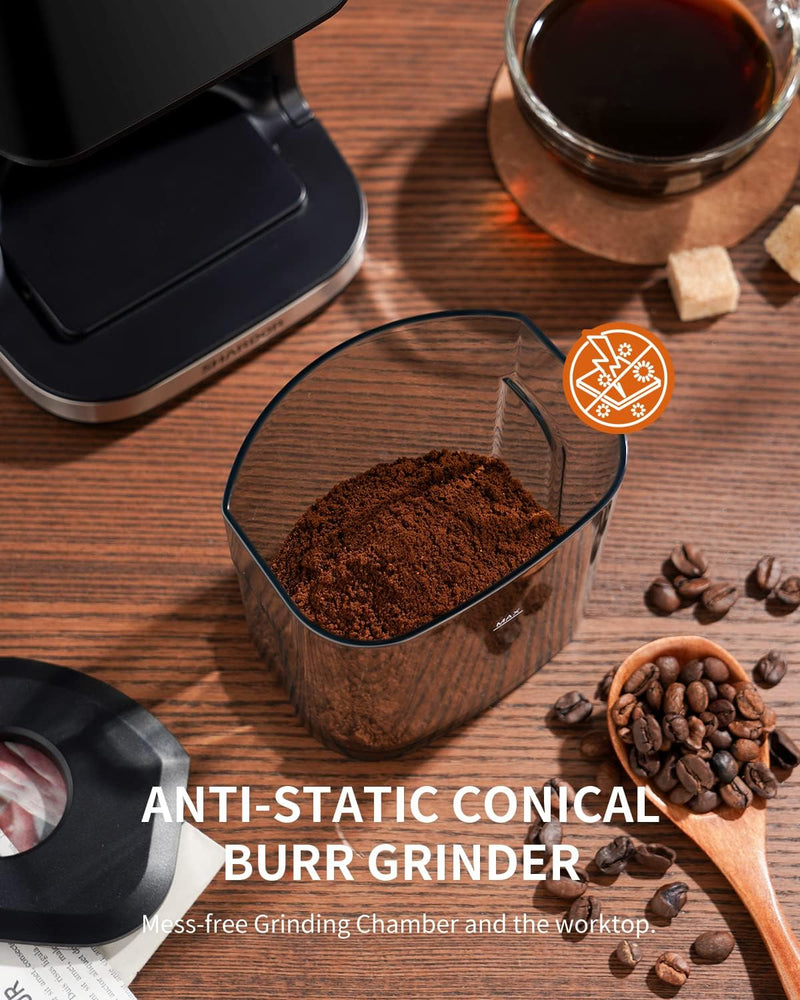 SHARDOR Anti-static Conical Burr Coffee Bean Grinder for Espresso with Precision Timer, Touchscreen Adjustable Electric Burr Mill with 51 Precise Settings for Home Use, Brushed Stainless Steel