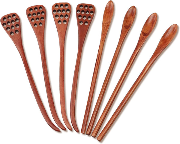 4pcs 7.87Inch Honey Dipper Sticks and 4pcs 7.87Inch Coffee Stirring Spoons, Honey Sticks for Tea,Wooden Honey Spoon Stirrer for Honey Jar Dispense Drizzle Honey and Wedding Party Gift
