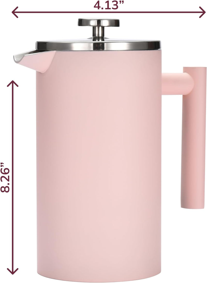 Outlery French Press - Stainless Steel Coffee Maker - Portable Press Coffee - Barista-Quality for Camping and Home Brewing - Durable and Convenient Design - Ideal for Hot and Flavorful Coffee (Pink)